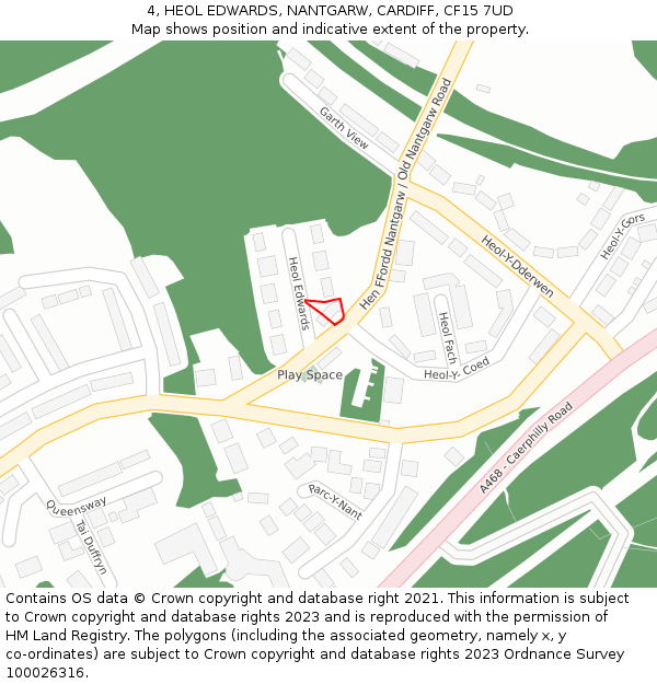 4, HEOL EDWARDS, NANTGARW, CARDIFF, CF15 7UD: Location map and indicative extent of plot