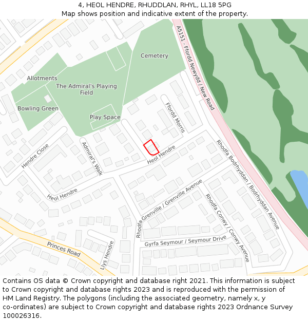 4, HEOL HENDRE, RHUDDLAN, RHYL, LL18 5PG: Location map and indicative extent of plot