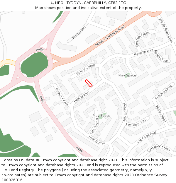 4, HEOL TYDDYN, CAERPHILLY, CF83 1TG: Location map and indicative extent of plot