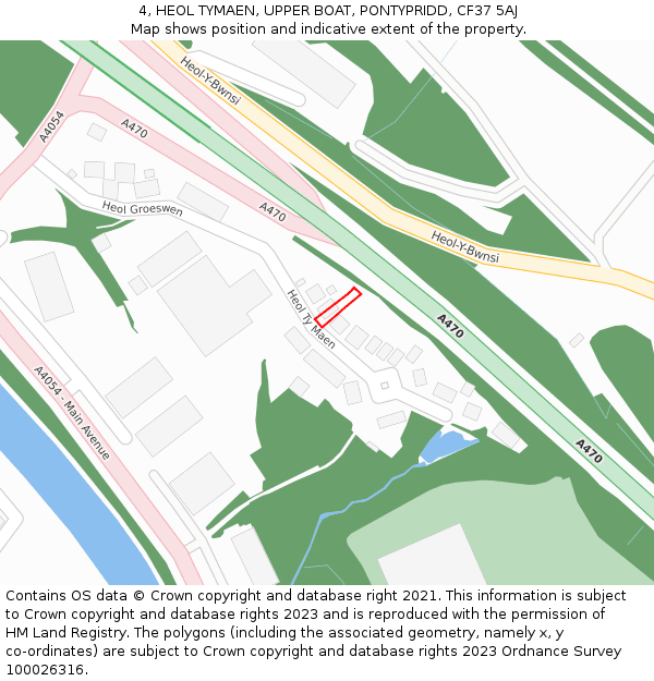 4, HEOL TYMAEN, UPPER BOAT, PONTYPRIDD, CF37 5AJ: Location map and indicative extent of plot