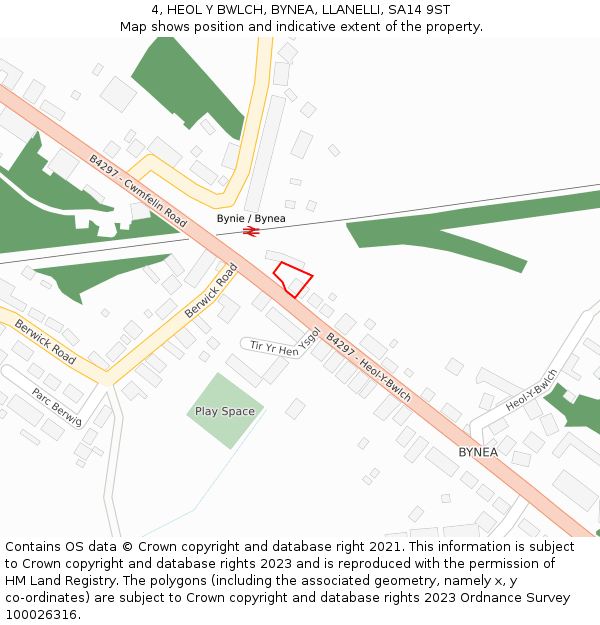 4, HEOL Y BWLCH, BYNEA, LLANELLI, SA14 9ST: Location map and indicative extent of plot