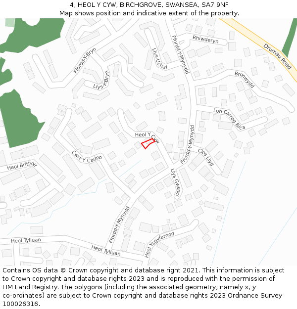 4, HEOL Y CYW, BIRCHGROVE, SWANSEA, SA7 9NF: Location map and indicative extent of plot