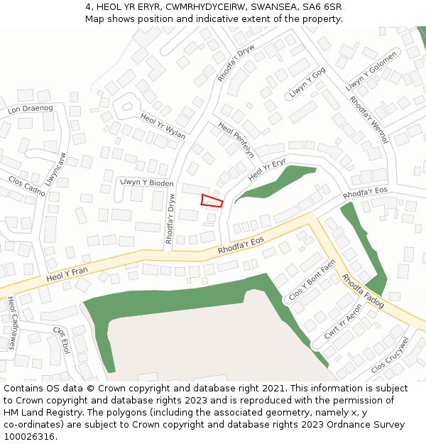 4, HEOL YR ERYR, CWMRHYDYCEIRW, SWANSEA, SA6 6SR: Location map and indicative extent of plot