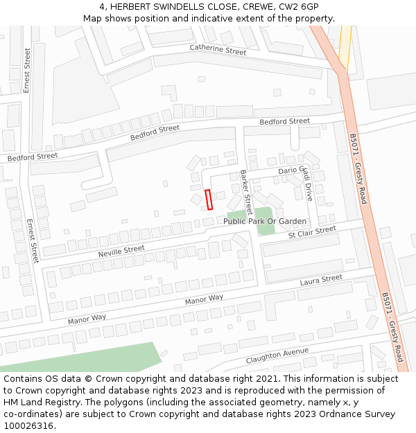 4, HERBERT SWINDELLS CLOSE, CREWE, CW2 6GP: Location map and indicative extent of plot