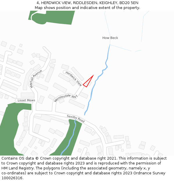 4, HERDWICK VIEW, RIDDLESDEN, KEIGHLEY, BD20 5EN: Location map and indicative extent of plot