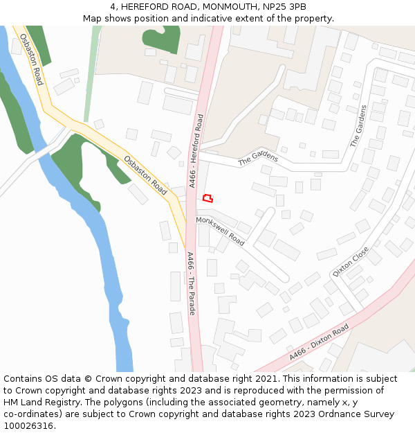 4, HEREFORD ROAD, MONMOUTH, NP25 3PB: Location map and indicative extent of plot