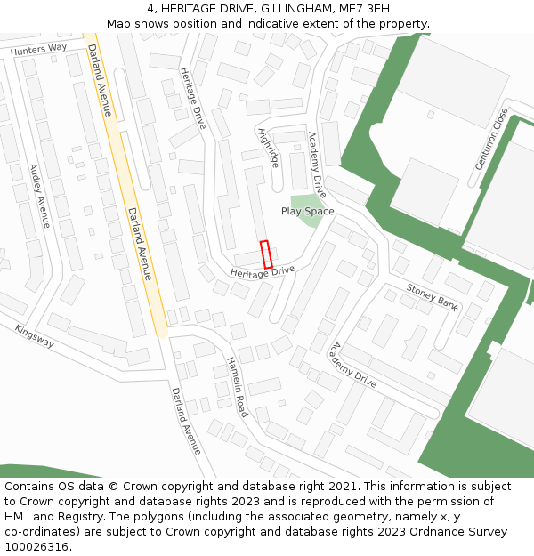 4, HERITAGE DRIVE, GILLINGHAM, ME7 3EH: Location map and indicative extent of plot