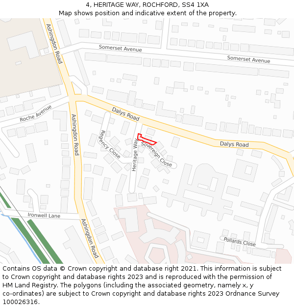 4, HERITAGE WAY, ROCHFORD, SS4 1XA: Location map and indicative extent of plot