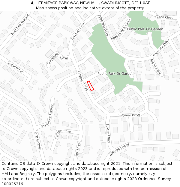 4, HERMITAGE PARK WAY, NEWHALL, SWADLINCOTE, DE11 0AT: Location map and indicative extent of plot