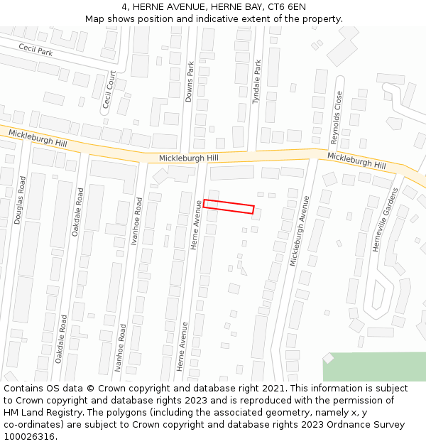 4, HERNE AVENUE, HERNE BAY, CT6 6EN: Location map and indicative extent of plot