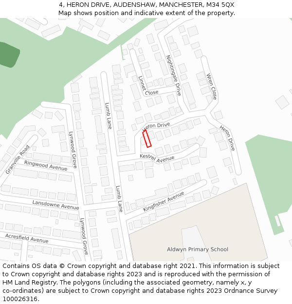 4, HERON DRIVE, AUDENSHAW, MANCHESTER, M34 5QX: Location map and indicative extent of plot