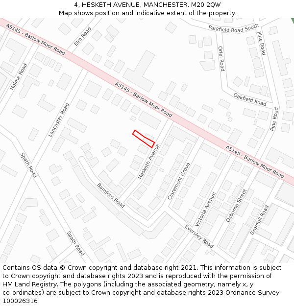 4, HESKETH AVENUE, MANCHESTER, M20 2QW: Location map and indicative extent of plot