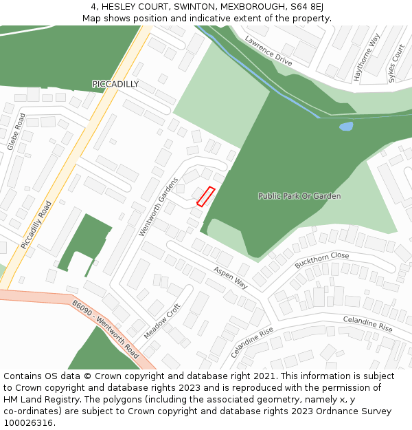 4, HESLEY COURT, SWINTON, MEXBOROUGH, S64 8EJ: Location map and indicative extent of plot