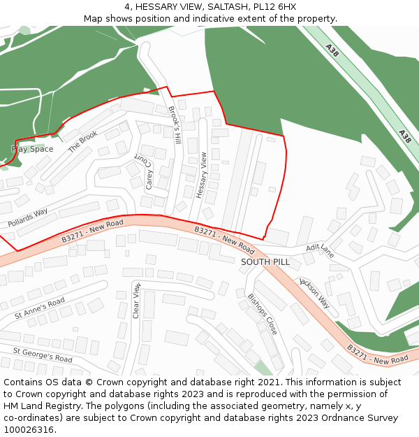 4, HESSARY VIEW, SALTASH, PL12 6HX: Location map and indicative extent of plot