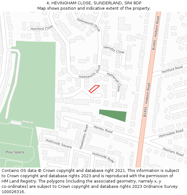 4, HEVINGHAM CLOSE, SUNDERLAND, SR4 8DP: Location map and indicative extent of plot