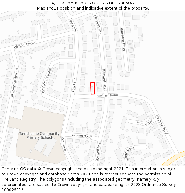 4, HEXHAM ROAD, MORECAMBE, LA4 6QA: Location map and indicative extent of plot