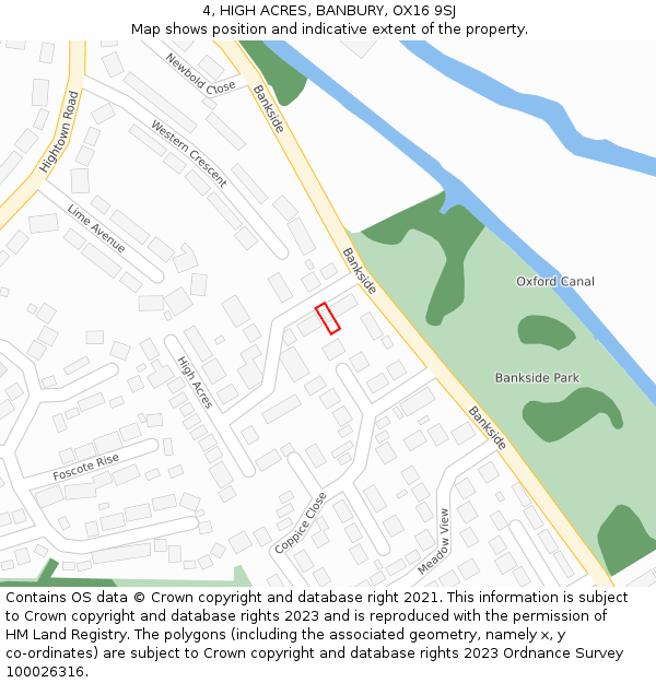 4, HIGH ACRES, BANBURY, OX16 9SJ: Location map and indicative extent of plot