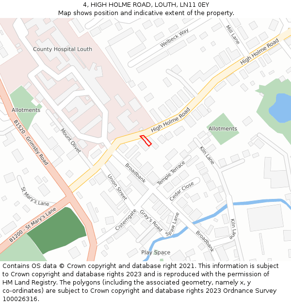 4, HIGH HOLME ROAD, LOUTH, LN11 0EY: Location map and indicative extent of plot