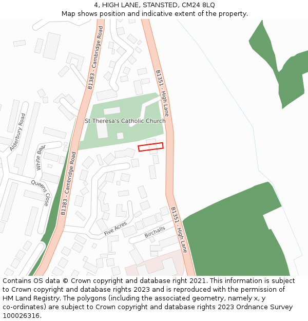 4, HIGH LANE, STANSTED, CM24 8LQ: Location map and indicative extent of plot