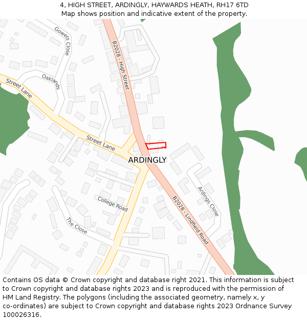 4, HIGH STREET, ARDINGLY, HAYWARDS HEATH, RH17 6TD: Location map and indicative extent of plot