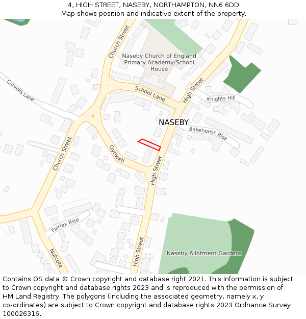 4, HIGH STREET, NASEBY, NORTHAMPTON, NN6 6DD: Location map and indicative extent of plot