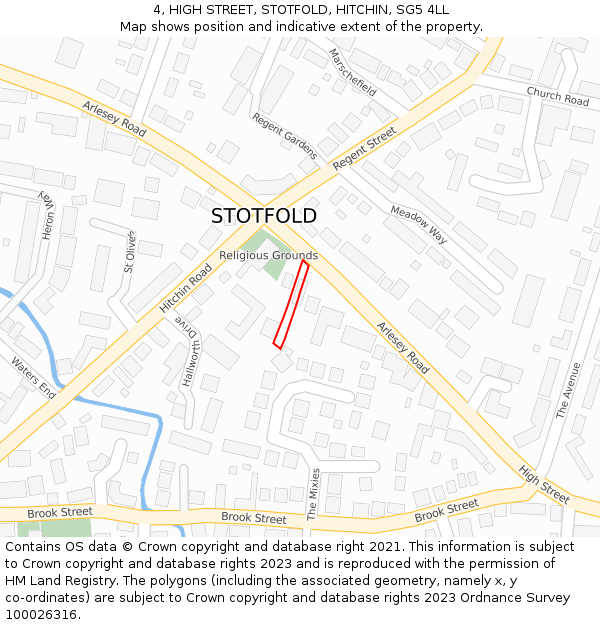 4, HIGH STREET, STOTFOLD, HITCHIN, SG5 4LL: Location map and indicative extent of plot