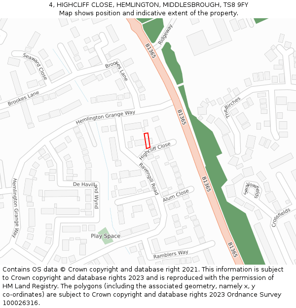 4, HIGHCLIFF CLOSE, HEMLINGTON, MIDDLESBROUGH, TS8 9FY: Location map and indicative extent of plot