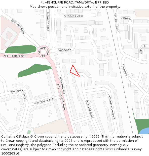 4, HIGHCLIFFE ROAD, TAMWORTH, B77 1ED: Location map and indicative extent of plot