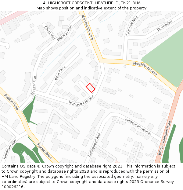 4, HIGHCROFT CRESCENT, HEATHFIELD, TN21 8HA: Location map and indicative extent of plot