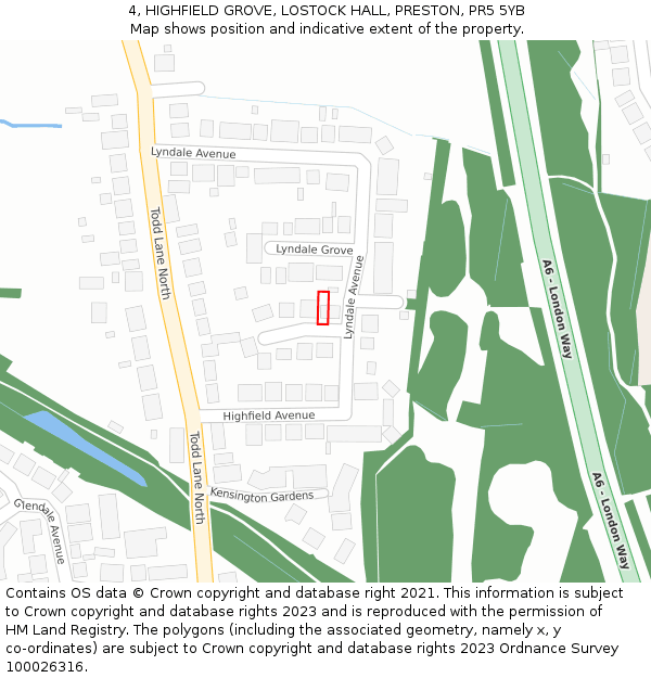 4, HIGHFIELD GROVE, LOSTOCK HALL, PRESTON, PR5 5YB: Location map and indicative extent of plot