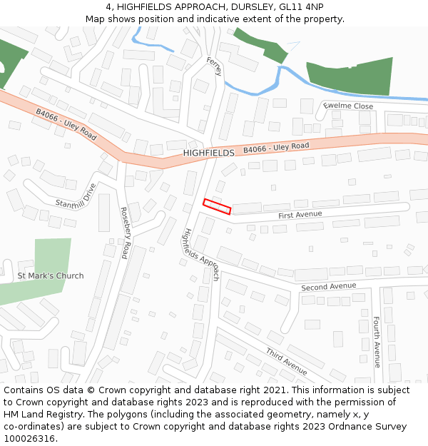 4, HIGHFIELDS APPROACH, DURSLEY, GL11 4NP: Location map and indicative extent of plot