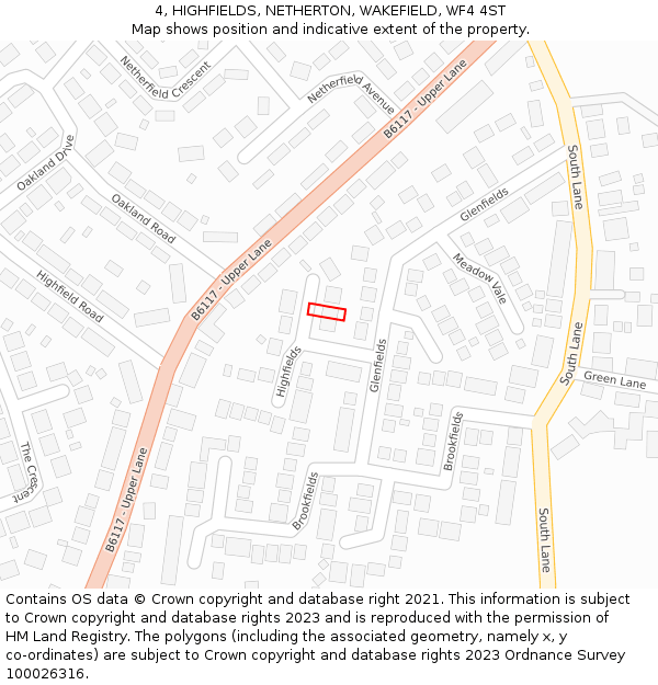 4, HIGHFIELDS, NETHERTON, WAKEFIELD, WF4 4ST: Location map and indicative extent of plot