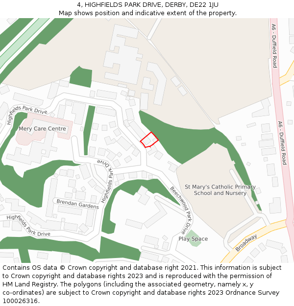 4, HIGHFIELDS PARK DRIVE, DERBY, DE22 1JU: Location map and indicative extent of plot