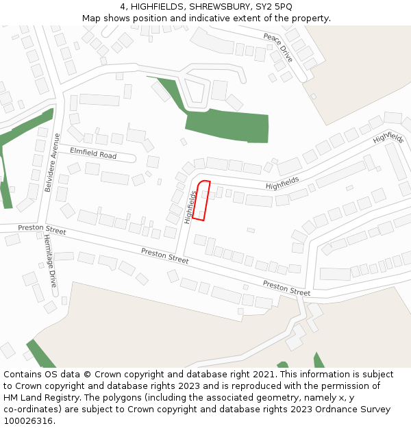 4, HIGHFIELDS, SHREWSBURY, SY2 5PQ: Location map and indicative extent of plot