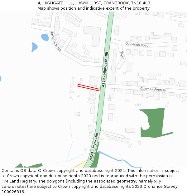 4, HIGHGATE HILL, HAWKHURST, CRANBROOK, TN18 4LB: Location map and indicative extent of plot