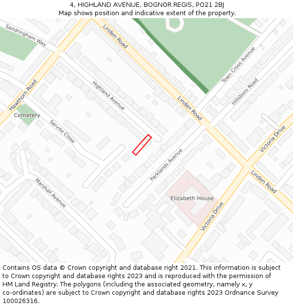 4, HIGHLAND AVENUE, BOGNOR REGIS, PO21 2BJ: Location map and indicative extent of plot