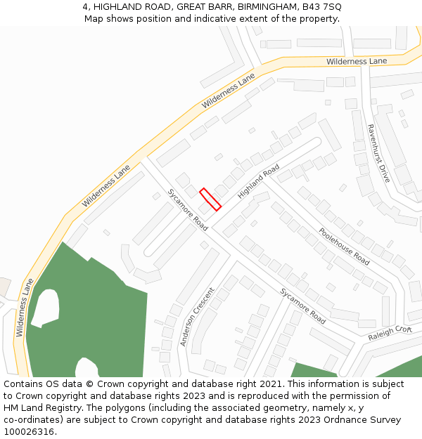 4, HIGHLAND ROAD, GREAT BARR, BIRMINGHAM, B43 7SQ: Location map and indicative extent of plot