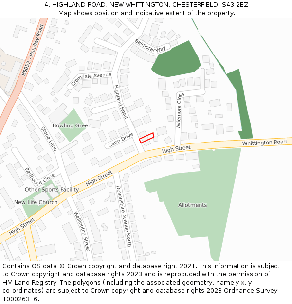 4, HIGHLAND ROAD, NEW WHITTINGTON, CHESTERFIELD, S43 2EZ: Location map and indicative extent of plot