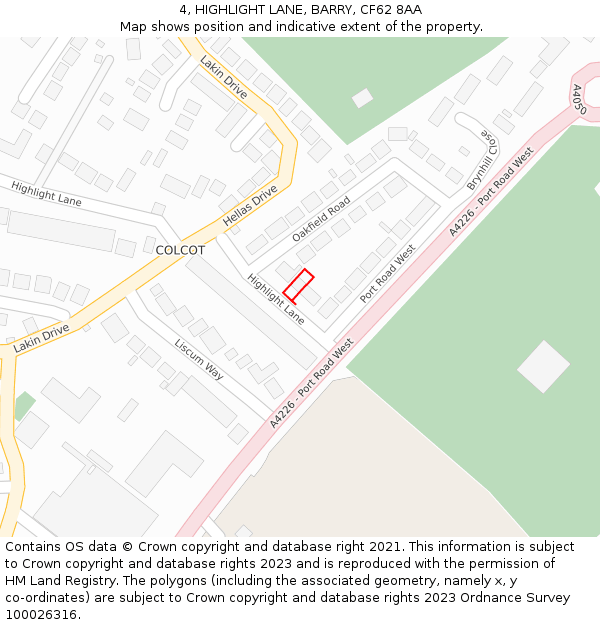 4, HIGHLIGHT LANE, BARRY, CF62 8AA: Location map and indicative extent of plot