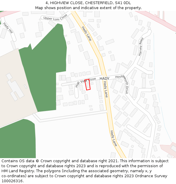 4, HIGHVIEW CLOSE, CHESTERFIELD, S41 0DL: Location map and indicative extent of plot