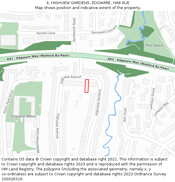 4, HIGHVIEW GARDENS, EDGWARE, HA8 9UE: Location map and indicative extent of plot
