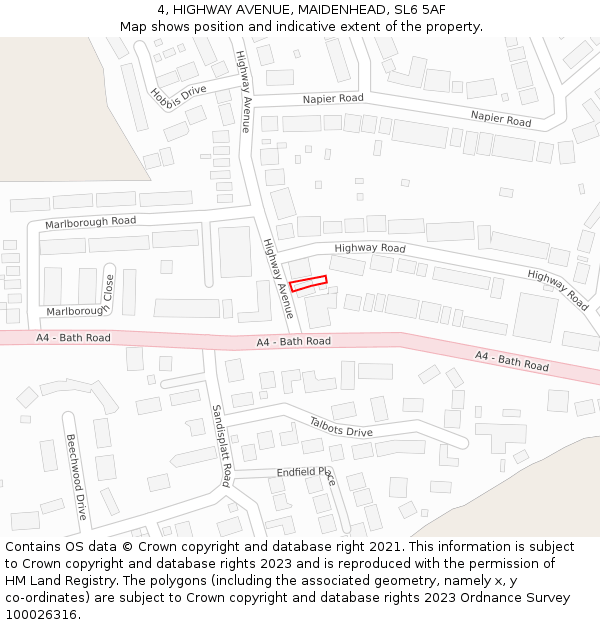 4, HIGHWAY AVENUE, MAIDENHEAD, SL6 5AF: Location map and indicative extent of plot