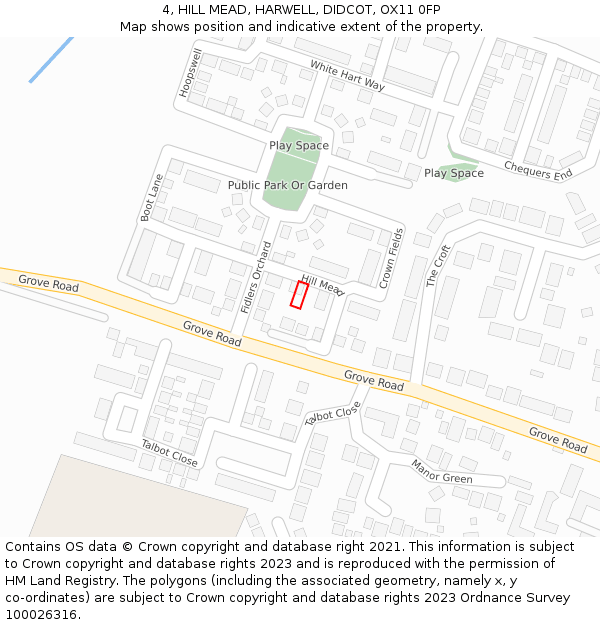 4, HILL MEAD, HARWELL, DIDCOT, OX11 0FP: Location map and indicative extent of plot