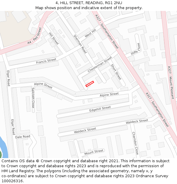 4, HILL STREET, READING, RG1 2NU: Location map and indicative extent of plot