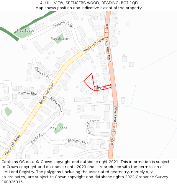 4, HILL VIEW, SPENCERS WOOD, READING, RG7 1QB: Location map and indicative extent of plot