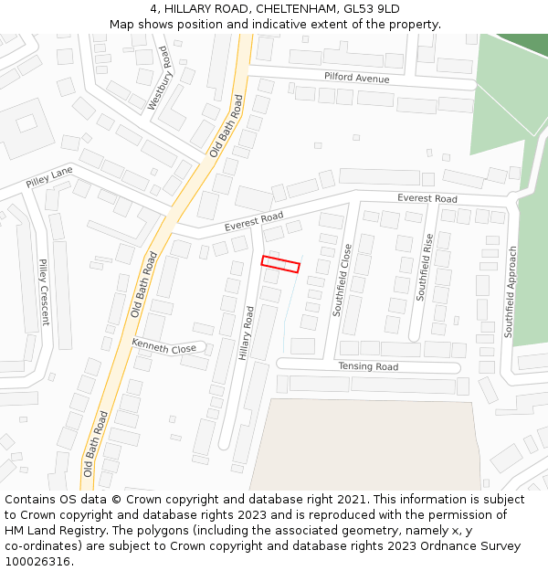 4, HILLARY ROAD, CHELTENHAM, GL53 9LD: Location map and indicative extent of plot