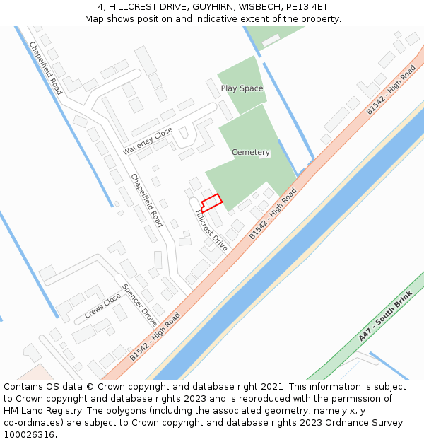 4, HILLCREST DRIVE, GUYHIRN, WISBECH, PE13 4ET: Location map and indicative extent of plot