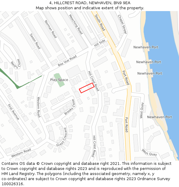 4, HILLCREST ROAD, NEWHAVEN, BN9 9EA: Location map and indicative extent of plot