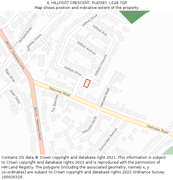 4, HILLFOOT CRESCENT, PUDSEY, LS28 7QP: Location map and indicative extent of plot