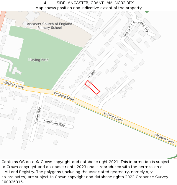 4, HILLSIDE, ANCASTER, GRANTHAM, NG32 3PX: Location map and indicative extent of plot